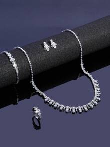 bedazzled 5入組奢華立方體裝飾珠寶套裝新娘用 - 白色 - 查看 6