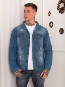 Men Denim Jackets - Màu xanh lam - Xem 3