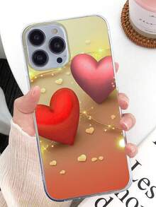 1入組彩色tpu軟殼,帶有大愛心圖案,透明且印有圖案,適用於iphone - 彩色 - 查看 3