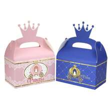 12 件公主和王子生日派对礼品糖果和蛋糕手持盒， - 粉色 - 查看 4