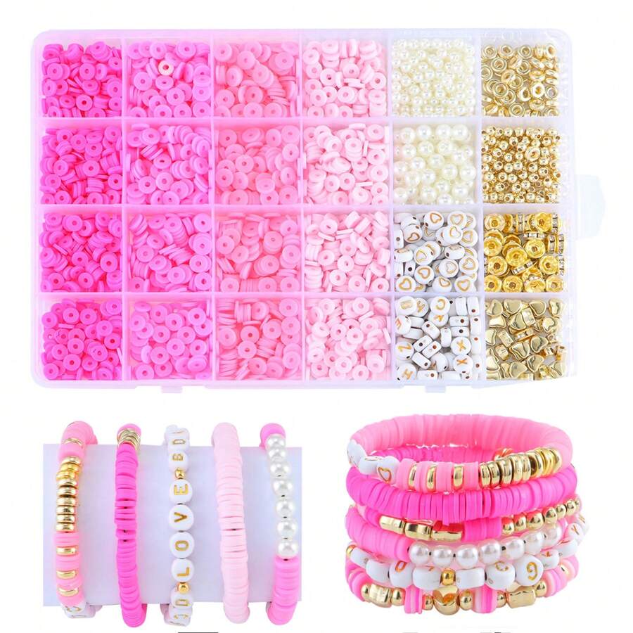 Đất sét Hạt Bộ Ngày lễ tình nhân Màu hồng Phong cách Đối với DIY Làm vòng tay Bộ dụng cụ Với Ngọc trai Giả Lá thư Hạt Phối màu Đất sét polymer Hạt Bằng phẳng Hạt DIY Vòng tay Làm đồ trang sức Bộ - Nhiều màu - Xem 1
