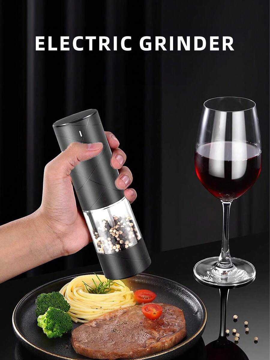 1入黑色電動胡椒磨,自動海鹽磨,可調節的香料磨,家用廚房用品,小工具及器具 - 黑色 - 查看 1