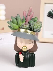 1入家居裝飾飾品,可愛女孩造型植物盆栽,適用於室外、花園裝飾,創意藝術手工藝桌面裝飾 - 彩色 - 查看 2
