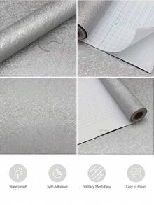 1 Miếng Màu bạc Xám Hình nền Bóc Và Gậy Hình nền Màu xám Lụa Hình nền Xám Tiếp xúc Giấy Đối với Tủ Chất rắn Màu bạc Tự dính Có thể tháo rời Hình nền Textured Hình nền Không thấm nước Tường Che phủ - Xám - Xem 3
