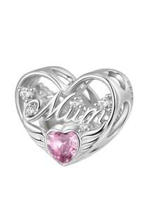 1個溫馨925純銀心形&字母設計家庭diy吊墜珠,生日週年紀念禮物