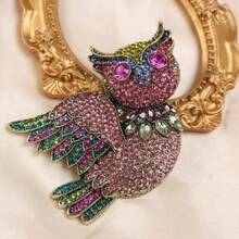 復古宮廷風格經典男女通用貓頭鷹水晶重工業胸針和巴洛克動物設計水鑽徽章適合連身裙、配件、珠寶禮品 - 粉色 - 查看 1