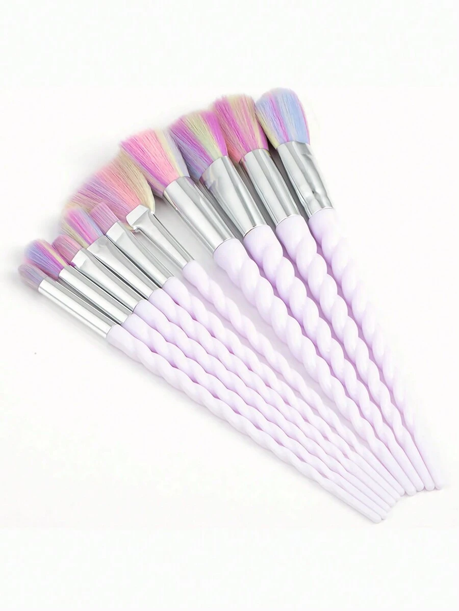 10支装女士紫色化妆刷套装，包含收纳盒、眼影刷、唇刷及其他可爱化妆工具，适合日常美容使用。 - 藍色 - 查看 1