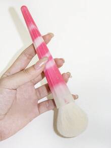 1pc Powder Or Blush Brush With Large Bristles For Multipurpose Makeup, Fluffy Soft Portable Face Tool For Compacting Powders, Blushes, Loose Powders, Nail Dust - Hot Pink - View 3