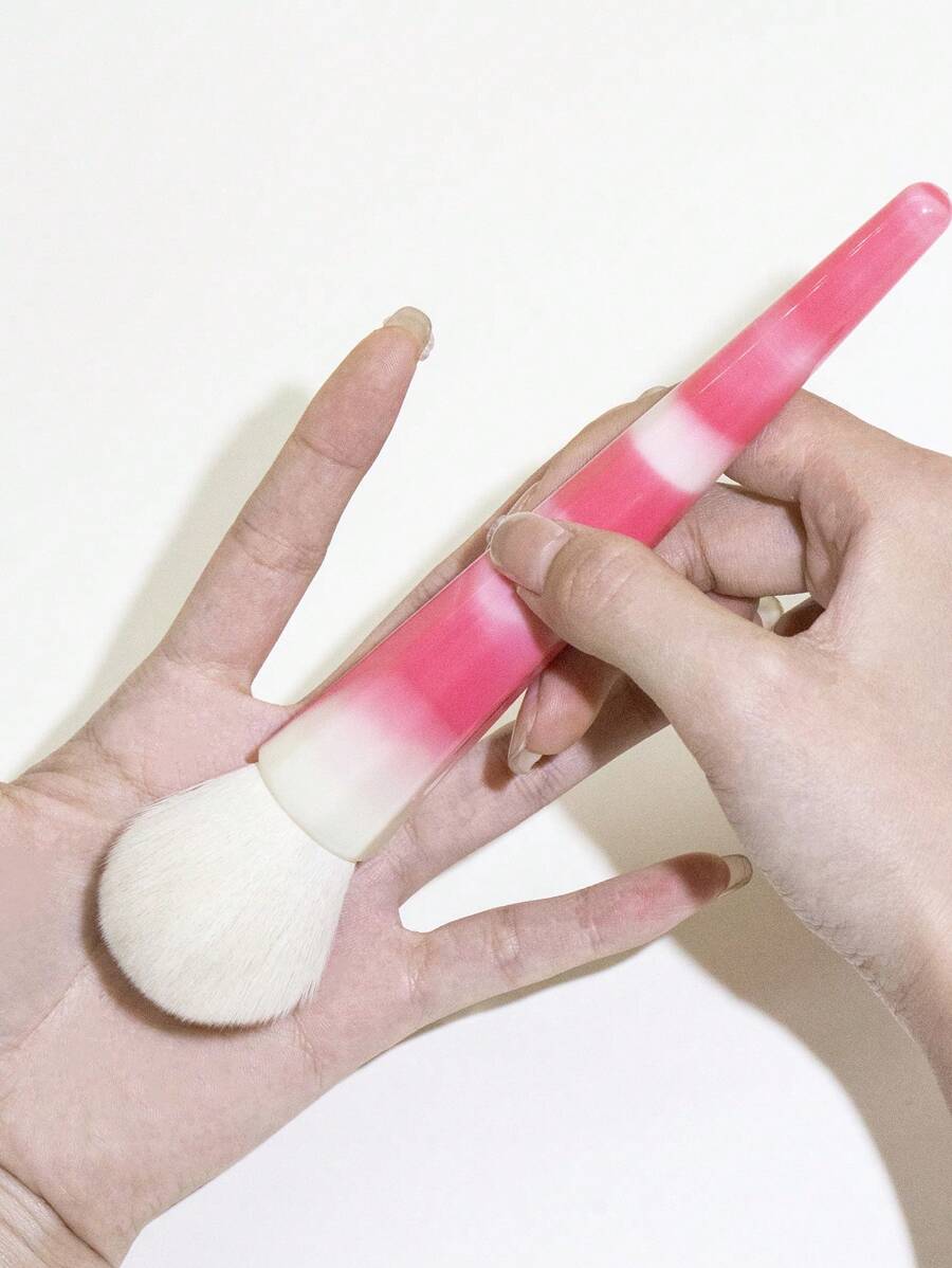 1pc Powder Or Blush Brush With Large Bristles For Multipurpose Makeup, Fluffy Soft Portable Face Tool For Compacting Powders, Blushes, Loose Powders, Nail Dust - Hot Pink - View 1