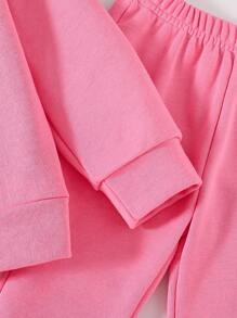 女童花卉及字母印花圓領衫和喇叭褲套裝 - 粉色 - 查看 5