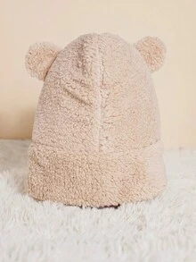 1入組秋冬暖和舒適的嬰兒帽子圍巾套裝,帶有熊耳朵 - 卡其色 - 查看 2