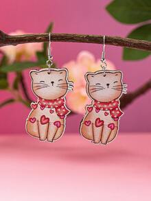 1對情人節可愛的矮人心形xo,貓,心形鎖匙形耳環女士 - 彩色 - 查看 2