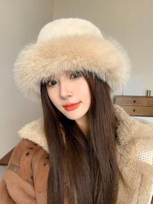1頂時尚女帽，純色草原風格白色盆帽，冬季戶外保暖耳朵加厚布襯桶帽，適合日常佩戴 - 白色 - 查看 11