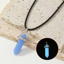 時尚的天然石晶體掛墜皮繩項鍊,夜光六角柱形綠松石水晶掛墜皮繩項鍊,男女朋友的完美禮物,珠寶配件套裝 - 水晶吊墜項鍊 - 查看 11