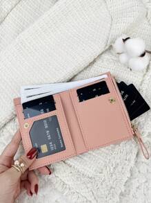 SOUTHLAND&KANGAROO 字母细节折叠口袋钱包小巧对折超薄女士钱包轻便便携信用卡钥匙包短款钱包可爱现代时尚生日礼物周年纪念日女士女孩女士商务周年纪念日情人节生日礼物送给女孩女士包包学习用品学校宿舍和返校季亮粉色女士钱包钱包小钱包 - 粉色 - 查看 4