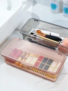 Cutlery Storage Tray Holder Tableware Organizer Spoon Fork Storage Box Plastic Container Cutlery Rack With Lid And Drainer Makeup Brush Storages Box - Grey - View 4