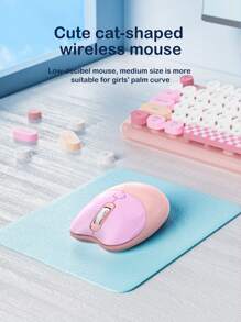 Conjunto De Teclado Y Mouse Inalámbricos Lindo De Caricaturas Para Chicas, Estilo Retro Con Alto Valor Estético Para La Oficina En Casa De Las Chicas - Morado - Ver 5
