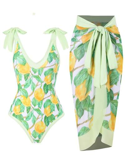 New Retro European And American Spa Swimsuit Set, Highly Breathable Elastic Skin-Friendly Mesh Shawl Skirt And Monokini, One-Size Summer