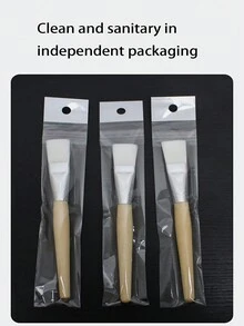 3pcs/Pack Wooden Handle Soft Bristle Brush Cosmetic Tool Facial Mask Brush For Mud & Clay Mask - White - View 4