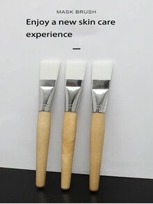 3pcs/Pack Wooden Handle Soft Bristle Brush Cosmetic Tool Facial Mask Brush For Mud & Clay Mask - White - View 3