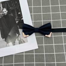 1入純色英倫風格金屬邊緣蝴蝶領結,婚禮伴郎蝴蝶結(無盒裝) - 藏蓝色 - 查看 2