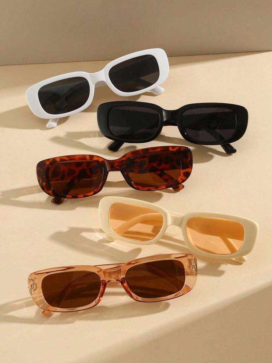 5 Pairs Square Frame Fashion Glasses, Fashionable Personalized Rectangular Glasses For Teenagers - Multicolor - View 1