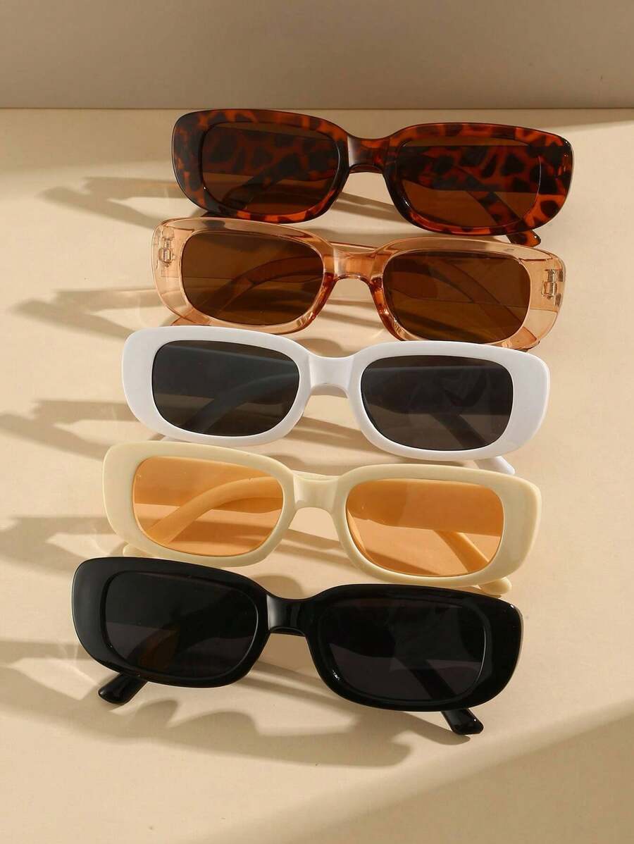 5副方形镜框时尚眼镜，青少年时尚个性化矩形眼镜 - 彩色 - 查看 1