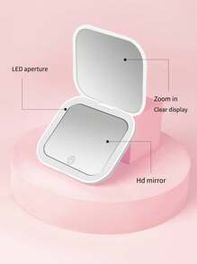 Square LED New Handheld Double-Sided Clamshell Round Pocket Folding With Light Led Makeup Mirror Compact 3x Magnification Cosmetic Mirror Princess Small Mirror High-Definition 3x Mirror Magnification Patch Mirror Three Level Dimming Portable Flip Cover Circular Folding LED Makeup Mirror With One Side Enlarged 5X Beauty Mini USB Light Emitting Charging Small Mirror