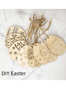 復活節木製蛋配繩,兒童diy兔子形狀木片用於家居裝飾、派對和節日裝飾 - 白色 - 查看 1