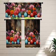 1片/2片咖啡廳窗簾巴黎春天花卉蛋椅墊窗簾,掛袋式鄉村短現代美學抽象窗簾,適用於廚房臥室學習咖啡廳客廳家庭等窗戶裝飾 - Flower Egg - 查看 8