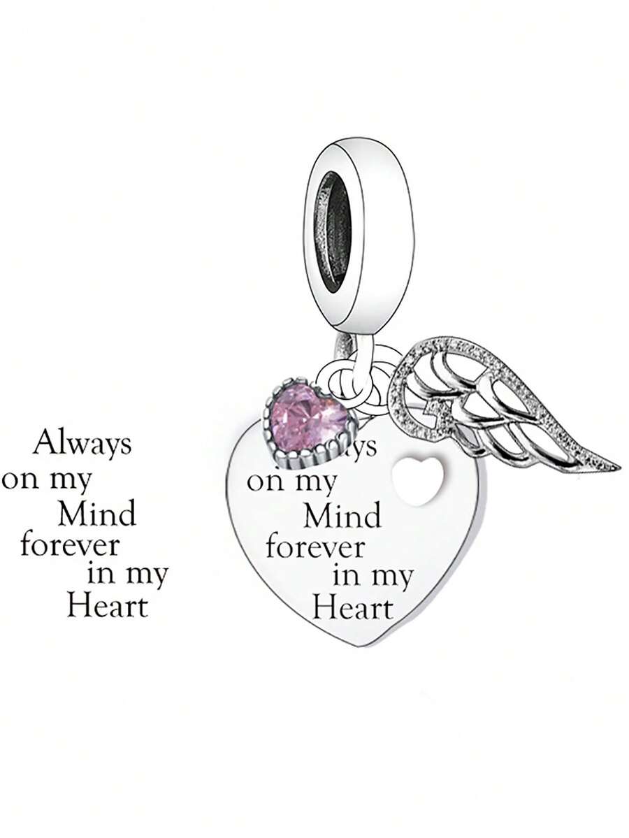 HuooNew 1入組時尚純銀方晶鋯石心DIY吊墜適合女士DIY首飾製作