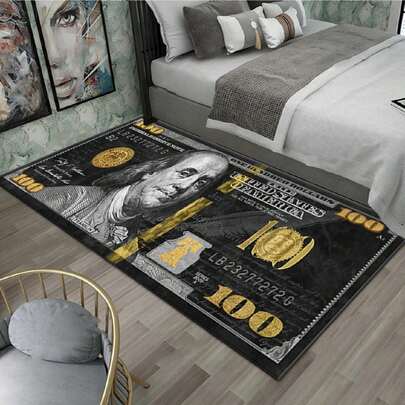 1 pieza Manta de sofá con patrón de billetes de dólar en mosaico creativo, alfombra de mesa de centro, decoración de cocina/dormitorio/sala de estar, multicolor (azul/rosa/negro/gris/amarillo), alfombra impresa de alta gama lavable, decoración de dormitorio/habitación, alfombra pequeña, manta, alfombra de exterior/jardín, alfombra de sala de estar, adecuada para primavera/verano/otoño/invierno