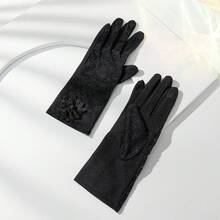1pc Ladies' Lace Wedding Party Gloves With Touch Screen Function, Sun Protection - Black - View 3