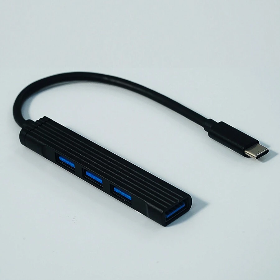 [1pc] Usb 3.0 Converter, Aluminum Material Striped Design, Type-C Hub For Laptop, Multi-Port & Extension With Power Supply, External Drive & Converter For Notebook - Black - View 1