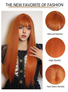 Black Long Straight Wigs For Women, Natural Black Synthetic Wigs With Bangs, Elegant Beautiful Natural Looking Heat Resistant Synthetic Wig Daily Party Use - 黃色 - 查看 7