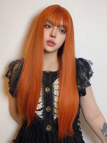 Black Long Straight Wigs For Women, Natural Black Synthetic Wigs With Bangs, Elegant Beautiful Natural Looking Heat Resistant Synthetic Wig Daily Party Use - 黃色 - 查看 5