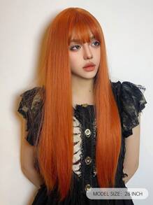 Black Long Straight Wigs For Women, Natural Black Synthetic Wigs With Bangs, Elegant Beautiful Natural Looking Heat Resistant Synthetic Wig Daily Party Use - 黃色 - 查看 6