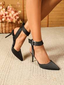 Của phụ nữ Gợi cảm Hộp đêm Phong cách Đen Xa ten Dép gót Stiletto , Chính thức Cao gót - màu đen - Xem 3
