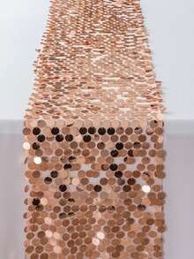 1pc Glitter Table Runner, European Solid Color Wedding Table Decoration, Romantic Party Table Runner, Rose Gold - Rusty Rose - View 6