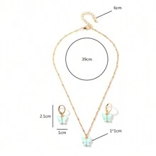 Fashionable Polyresin Butterfly Pendant Kids' Jewelry Set Including 1pc Necklace And 1pair Earrings - Mint Green - View 2