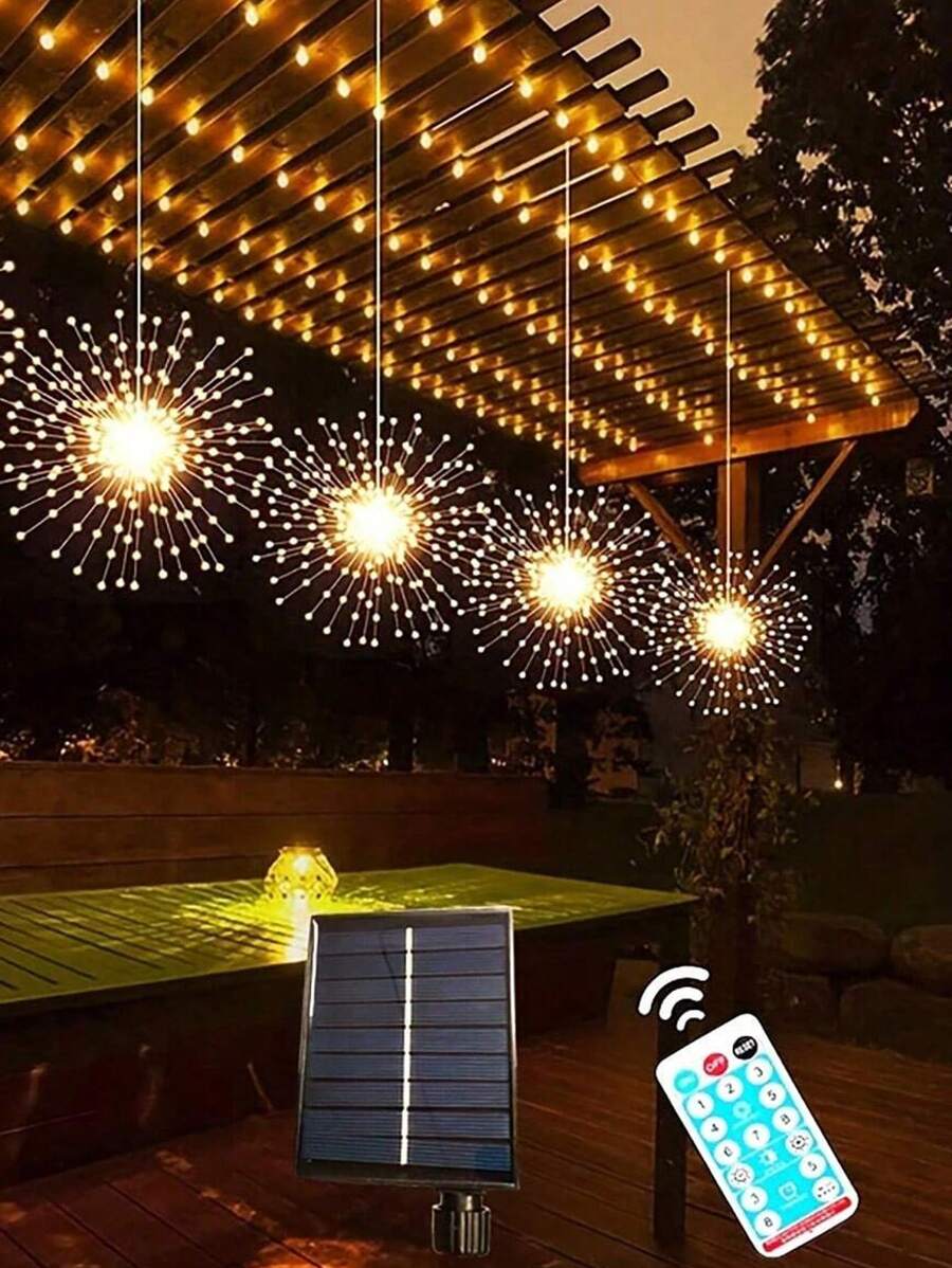 4 Hanging Solar Firework Lights, LED Christmas Starburst Lanterns
