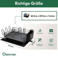 Escurreplatos Vajilla, escurreplatos, escurreplatos de acero inoxidable con caño de drenaje giratorio, soporte para utensilios y tapete de secado, escurreplatos para fregadero de cocina, negro