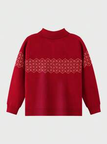 小女孩風紅色 Polo 衫兒童冬季新年衣服 - 紅色 - 查看 2