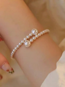 1只奢華高貴淑女風格人造珍珠手環,法式復古設計簡單百搭 - 串珠 - 查看 1