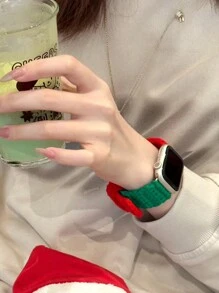 1個編織羊毛手表錶帶,與9/8/7/6/5/4/3/2/1 Se手表兼容,紅色和綠色混合手編蘋果智能手表帶,可愛,適合冬季溫暖,創意風格,提供多種顏色,適合作為婚禮,新年和情人節的禮物,適合38mm、40mm、41mm、42mm、44mm手錶 - 彩色 - 查看 4