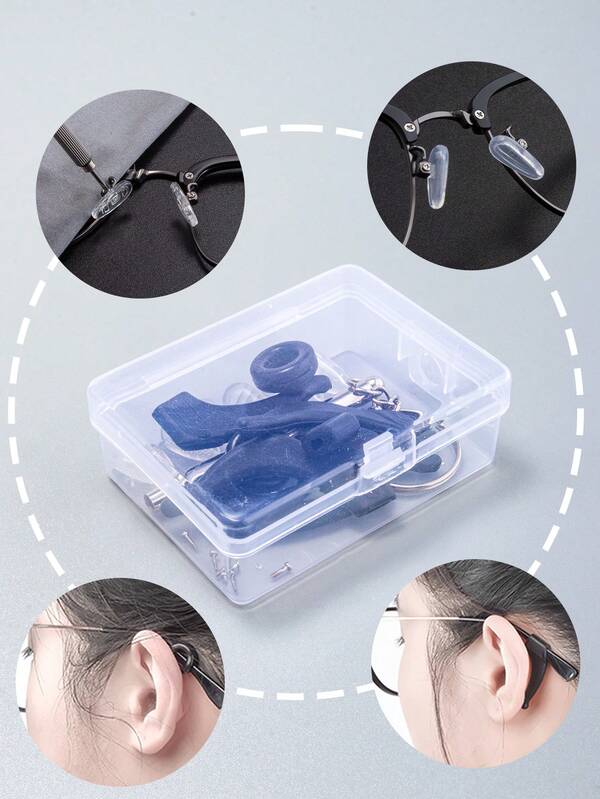 1 Box De Óculos Conveniente/kit De Reparo, Kit De Reparo De Óculos Prático, Almofadas Para O Nariz, Tampas Antiderrapantes, Conjunto De Chaves De Fenda Multifuncionais E Recipiente