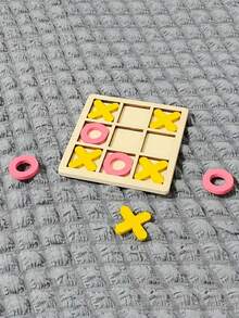 1套木質井字遊戲方塊（9件套），兒童桌面遊戲，邏輯思維培養，學校，學生，文具，學用品 - 黃色 - 查看 2