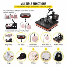Heat Press Machine 8 In 1 Combo, Heat Press 15x15, Swing Away T Shirt Printing Machine Digital Control, Multifunction Heat Transfer Machine Sublimation Heat Press For T-Shirt Hat Cap Mug Plate - 橘色 - 查看 6