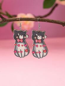 1對情人節可愛的矮人心形xo,貓,心形鎖匙形耳環女士 - 彩色 - 查看 18