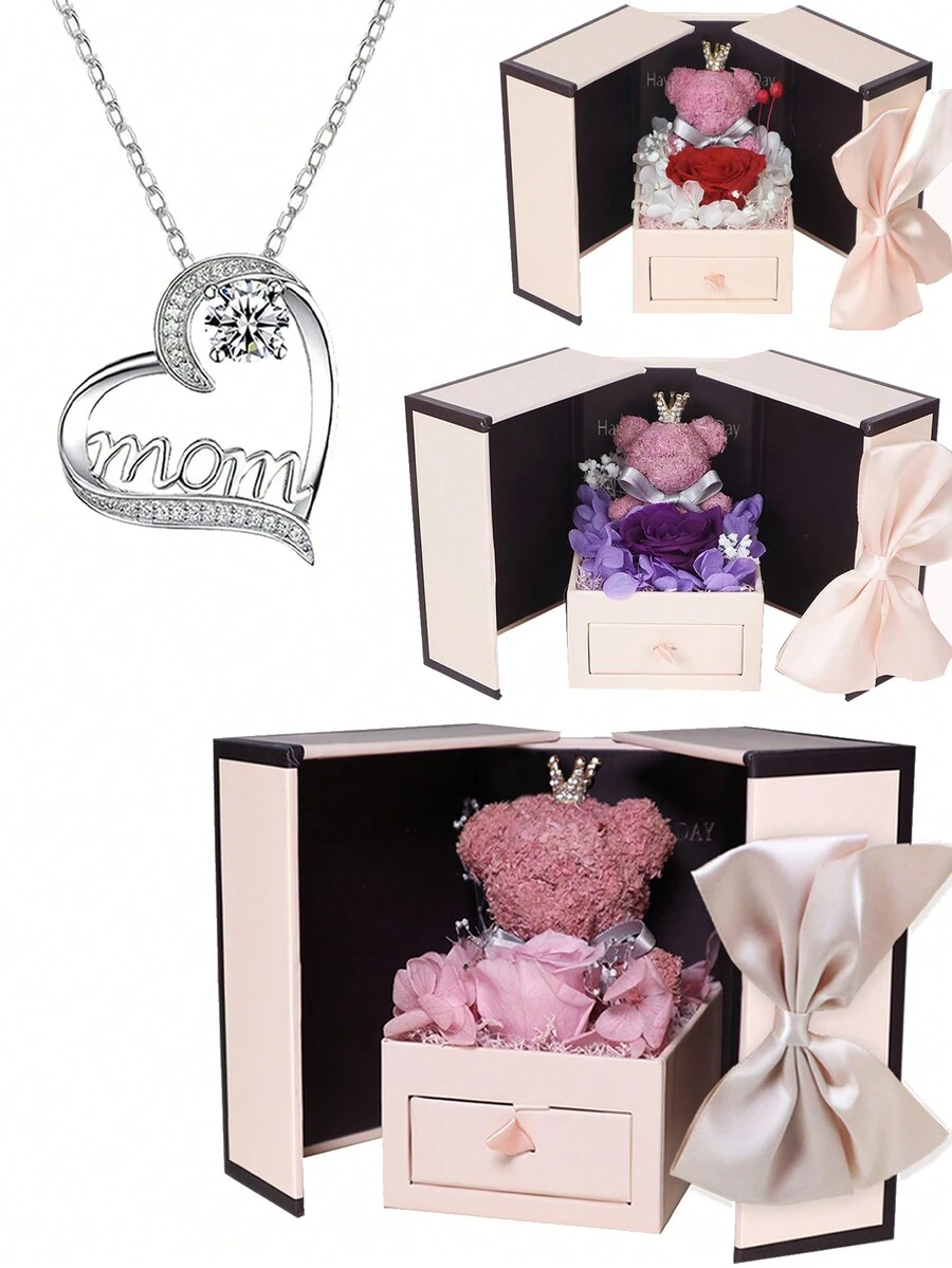 心型項鍊母親節頸鍊附玫瑰禮盒,聖誕節禮物,致敬母親節,聖誕節,情人節,生日,母親,祖母,妻子的完美禮物